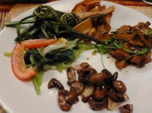 3 Mushroom Varieties with Fiddlehead Ferns