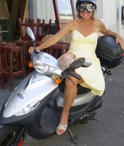 Susanne on a scooter